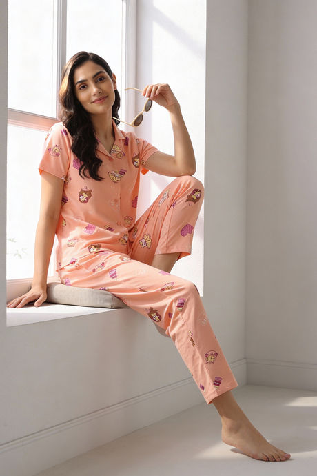 Zivame Farm Lore Knit Cotton Pyjama Set - Peach Pearl — image 4